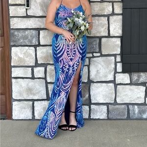 Elegant Blue and Pink Evening Gown
